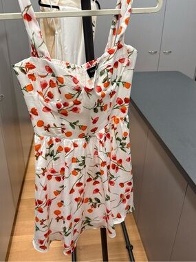 Bardot White Dress with Orange & Red Floral Print